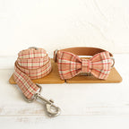 Chic Orange Checkered Dog Collar Set